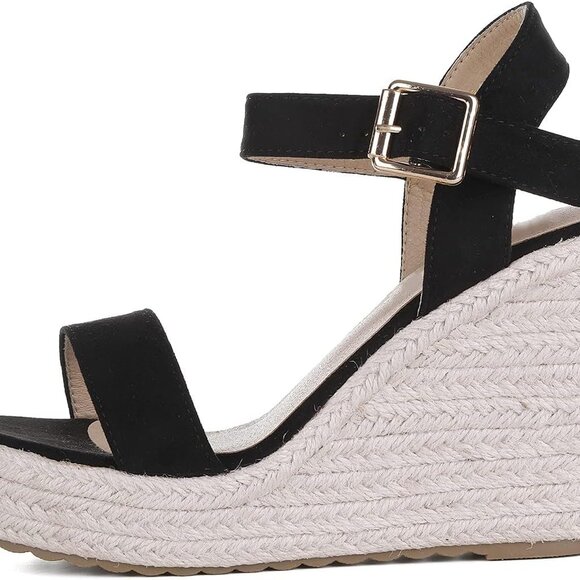 Women's Faux Leather Wedge Sandals Open Toe Ankle Strap Summer Casual - Picture 5 of 8